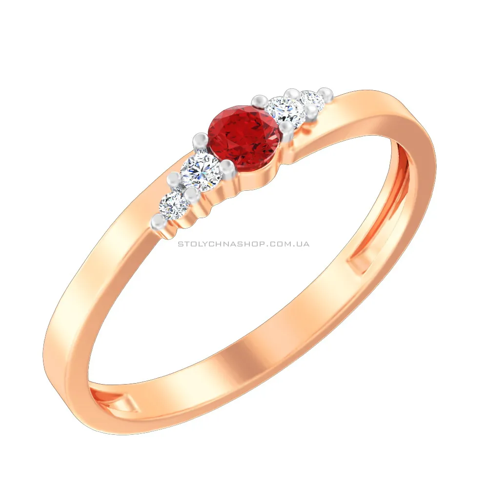 Золотое кольцо с рубином и бриллиантами (арт. К011064р) - цена