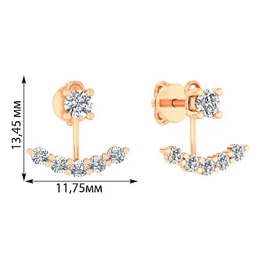 Сережки-джекети з червоного золота з діамантами  (арт. Т011267050)