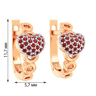 Сережки з золота для дітей з червоними фіанітами  (арт. 110486к)