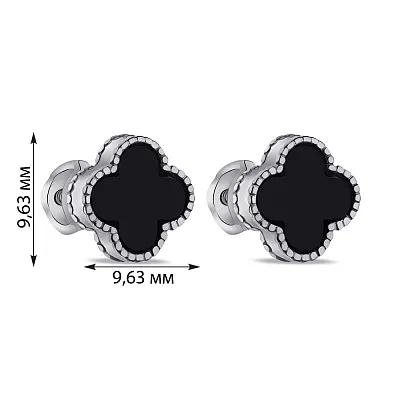 Серебряные серьги Клевер с ониксом (арт. 7518/621/8осп)
