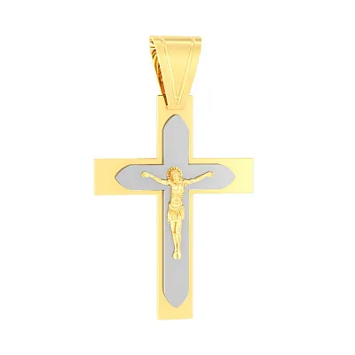 Золотой православный крестик в желтом и белом цвете металла  (арт. 501370жб)