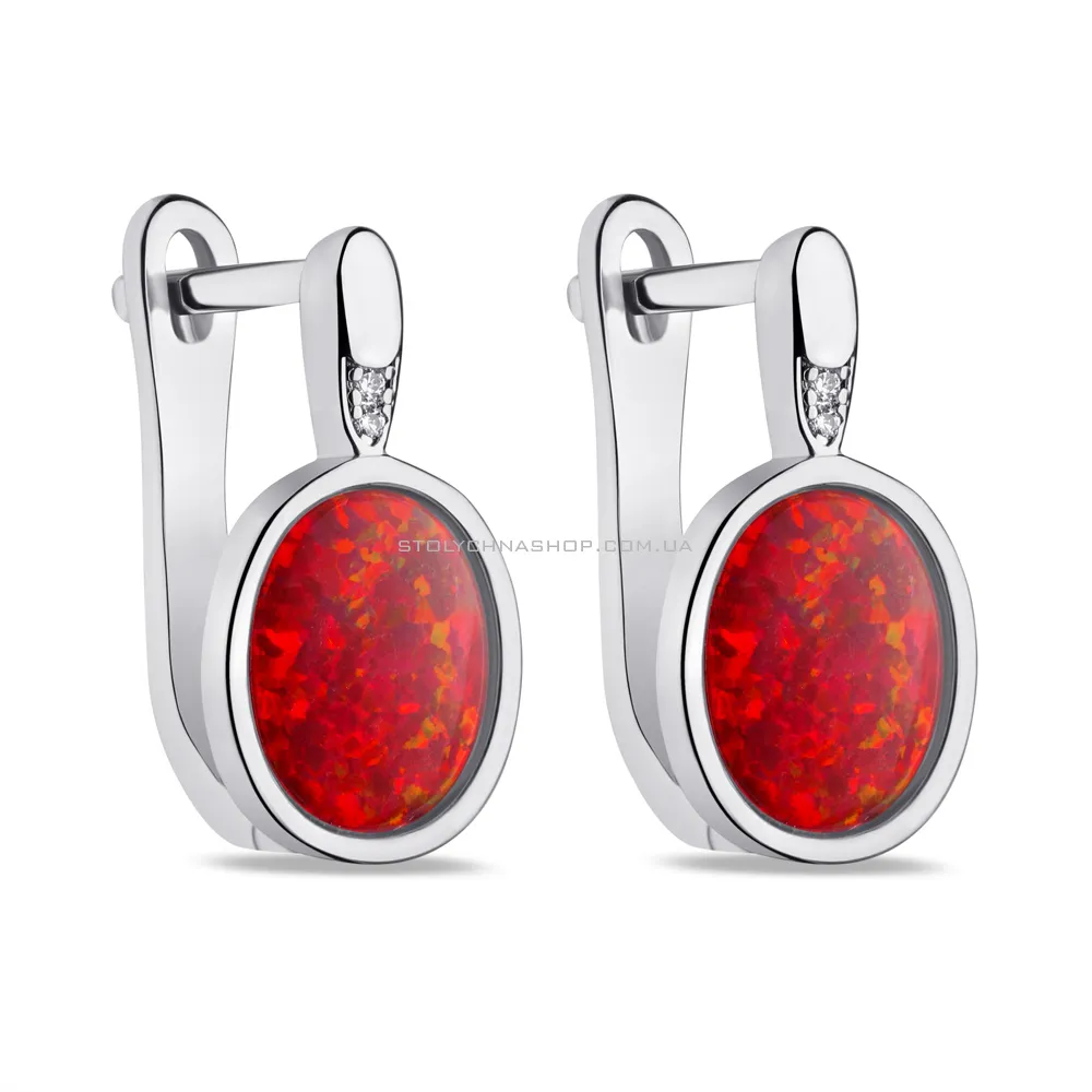 Срібні сережки з червоним опалом і фіанітами  (арт. 7502/9011Пок) - цена
