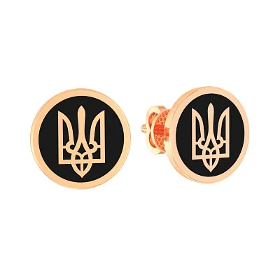 Золотые серьги-пусеты &quot;Герб Украины&quot; с эмалью (арт. 111203еч)