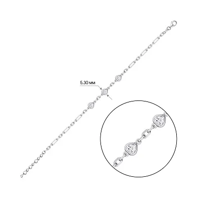 Браслет зі срібла "Сердечка" з фіанітами  (арт. 7509/3632)