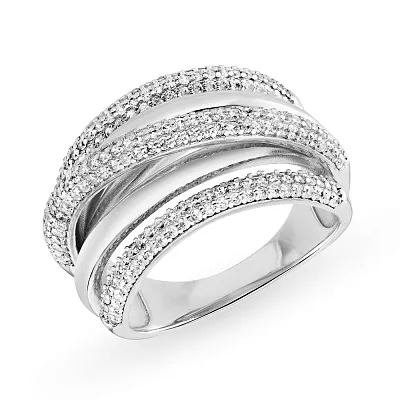 Широкое кольцо из серебра с фианитами  (арт. 7501/2487)