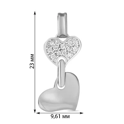 Кулон з білого золота «Два серця» з фіанітами (арт. 421749б)