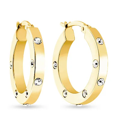 Сережки кольца из желтого золота с фианитами (арт. 105711/20ж)
