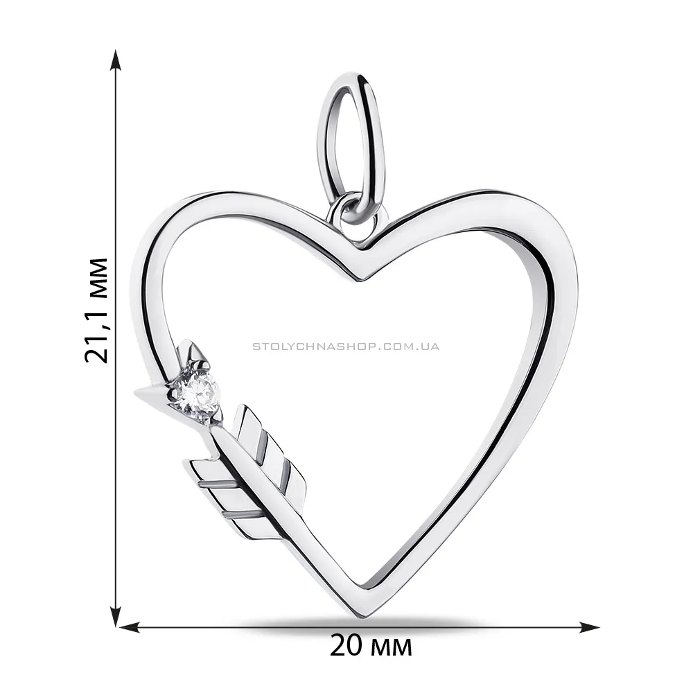 Срібний кулон Серце з фіанітом (арт. 7503/П2Ф/1063) - 2 - цена