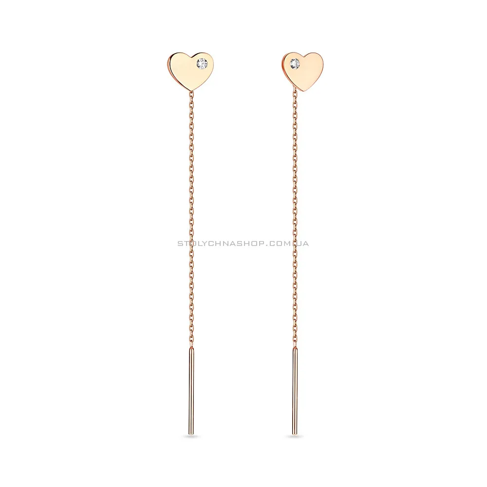 Золотые серьги-цепочки «Сердце»  (арт. 110828)