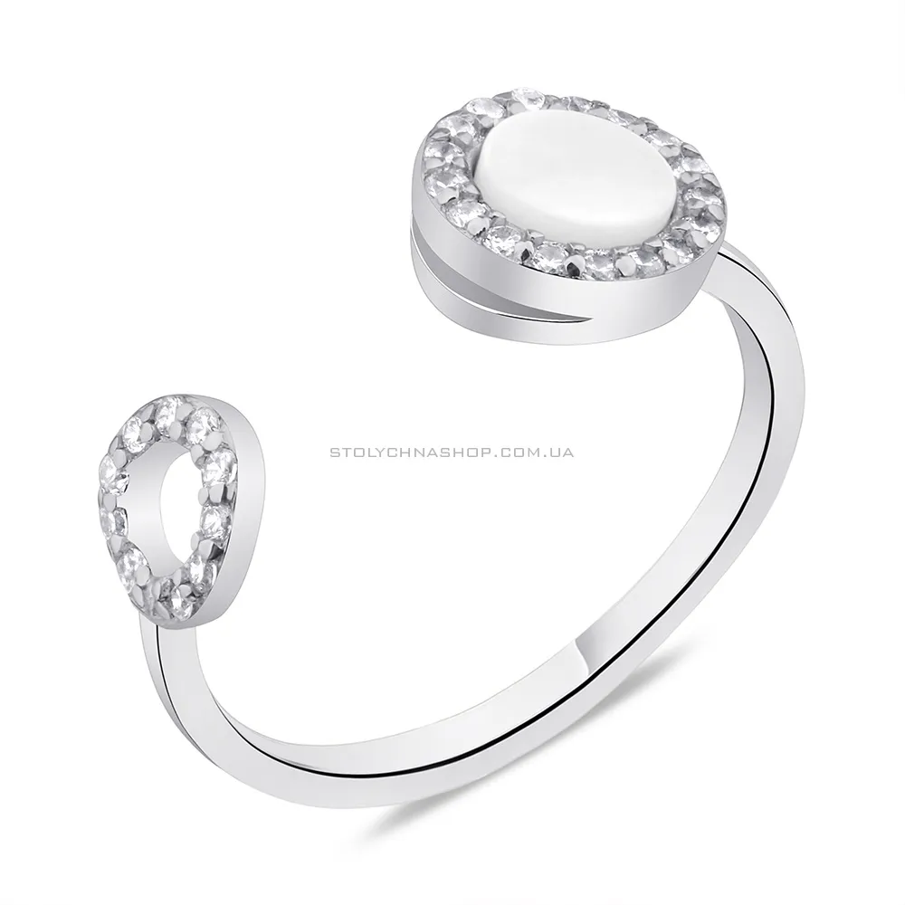 Серебряное кольцо с перламутром и фианитами (арт. 7501/К2ПФ/1300-14,5) - цена