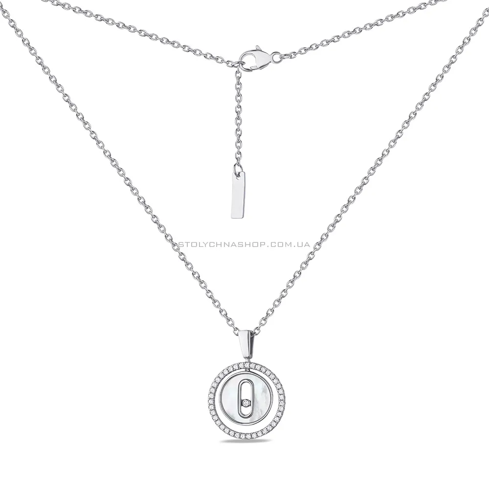 Срібне кольє з перламутром і фіанітами (арт. 7507/1590п) - 2 - цена