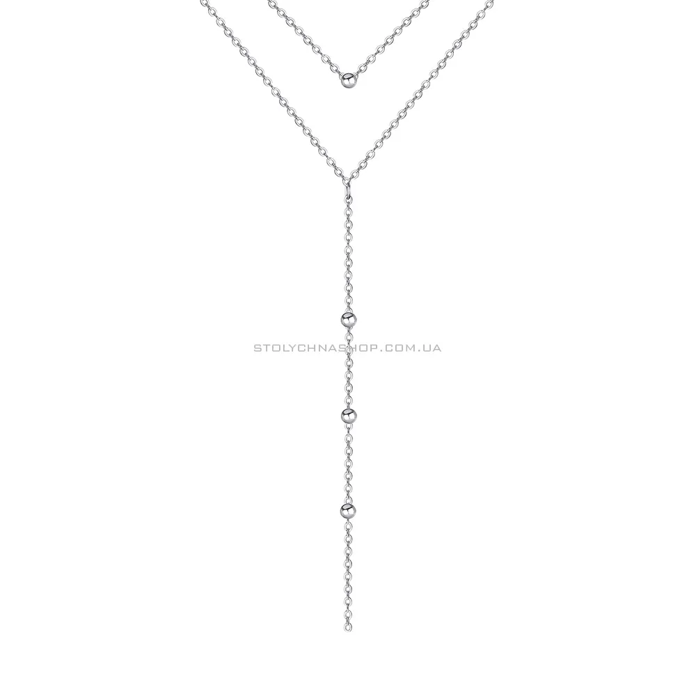 Багатошарове кольє - краватка зі срібла з намистинками (арт. 7507/1225)