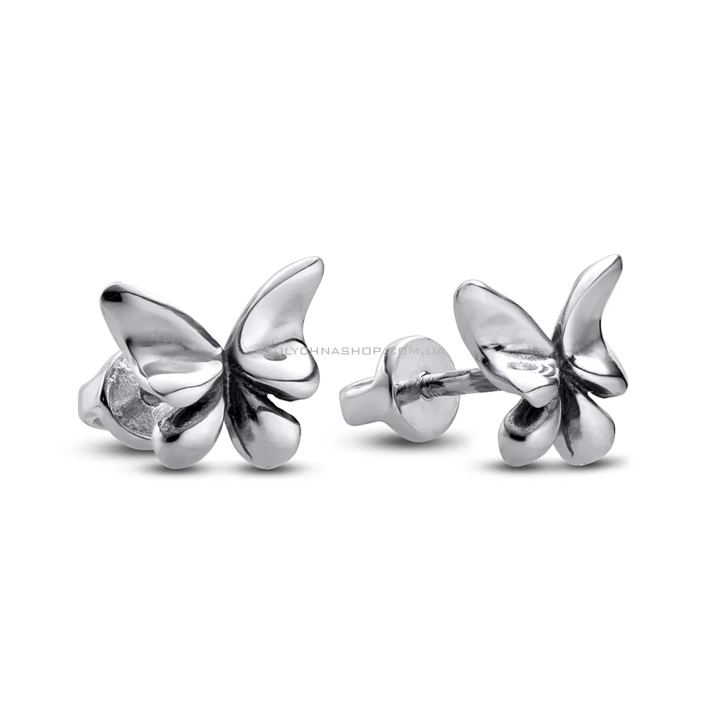 Детские серебряные серьги пусеты «Бабочки» (арт. 7918/5465-ч) - цена