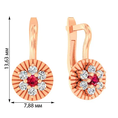 Дитячі золоті сережки з білими і червоними фіанітами (арт. 110510к)