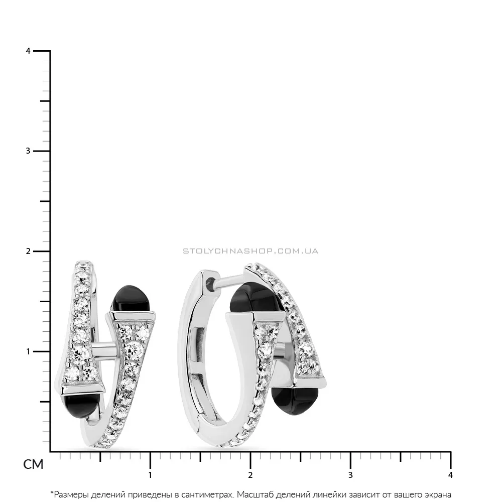 Сережки зі срібла з оніксом і фіанітами  (арт. 7502/4582/15о)