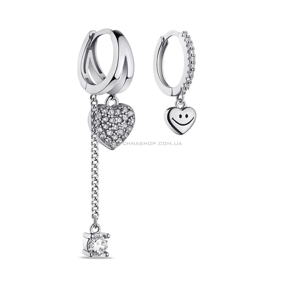 Асиметричні сережки зі срібла з фіанітами (арт. 7502/9372) - цена
