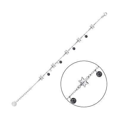 Браслет «Зірки» зі срібла з чорними фіанітами (арт. 7509/2723ч)
