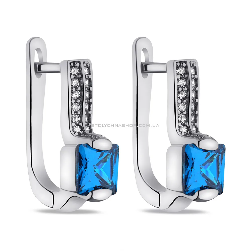 Сережки зі срібла з синіми і білими фіанітами (арт. 7502/СК2ФЛТ/389) - цена