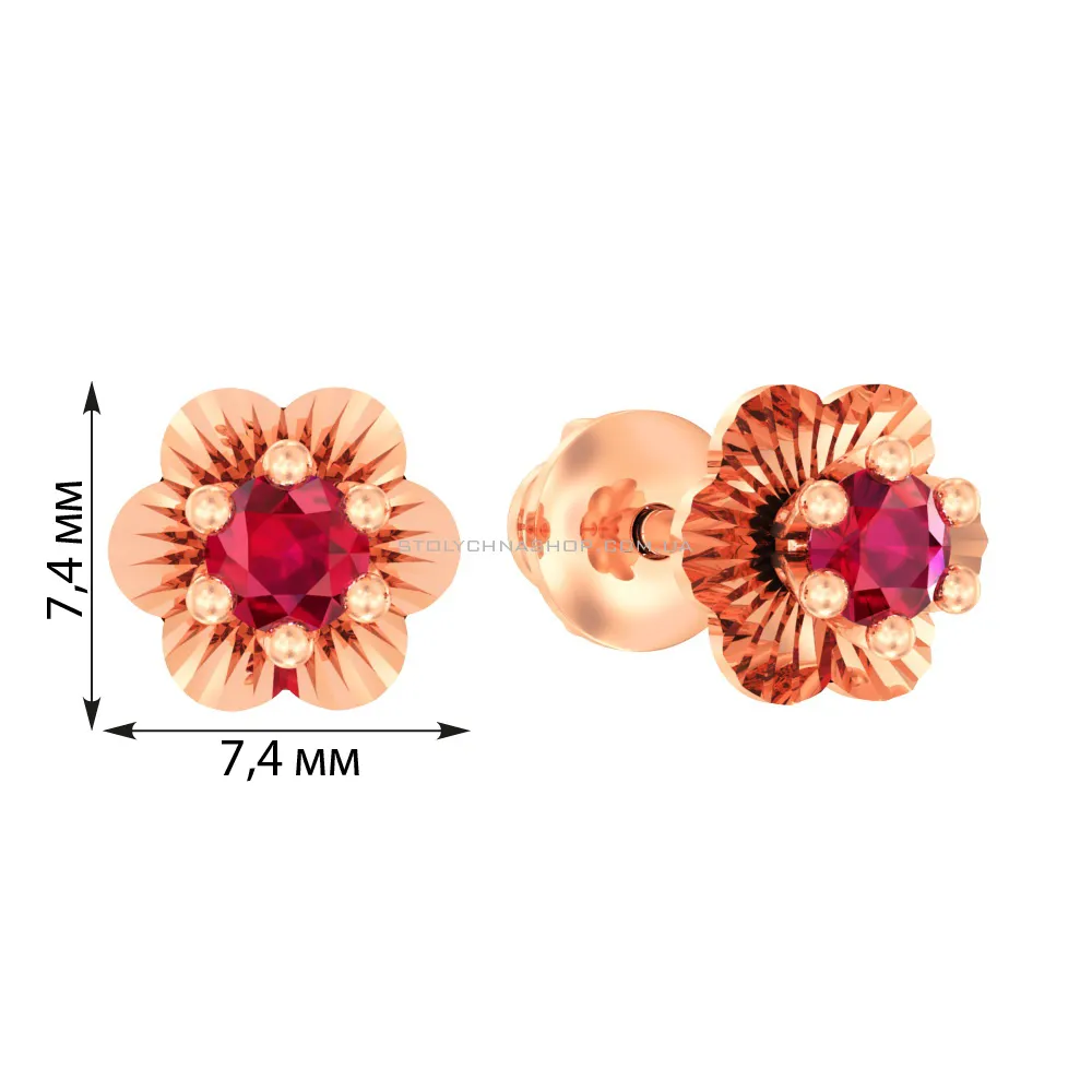Дитячі золоті сережки з червоними фіанітами (арт. 110508к) - 2 - цена