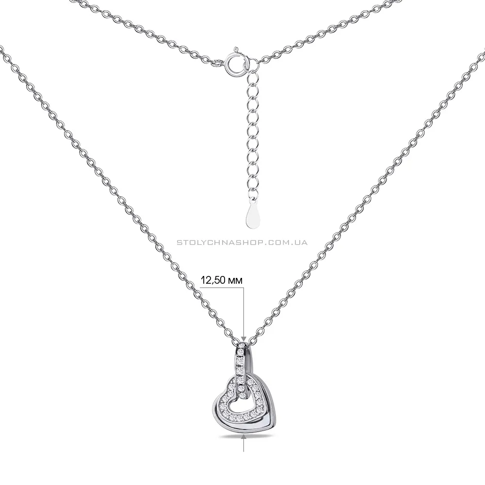 Кольє зі срібла "Сердечка" з перламутром і з фіанітами  (арт. 7507/1543п) - 3 - цена