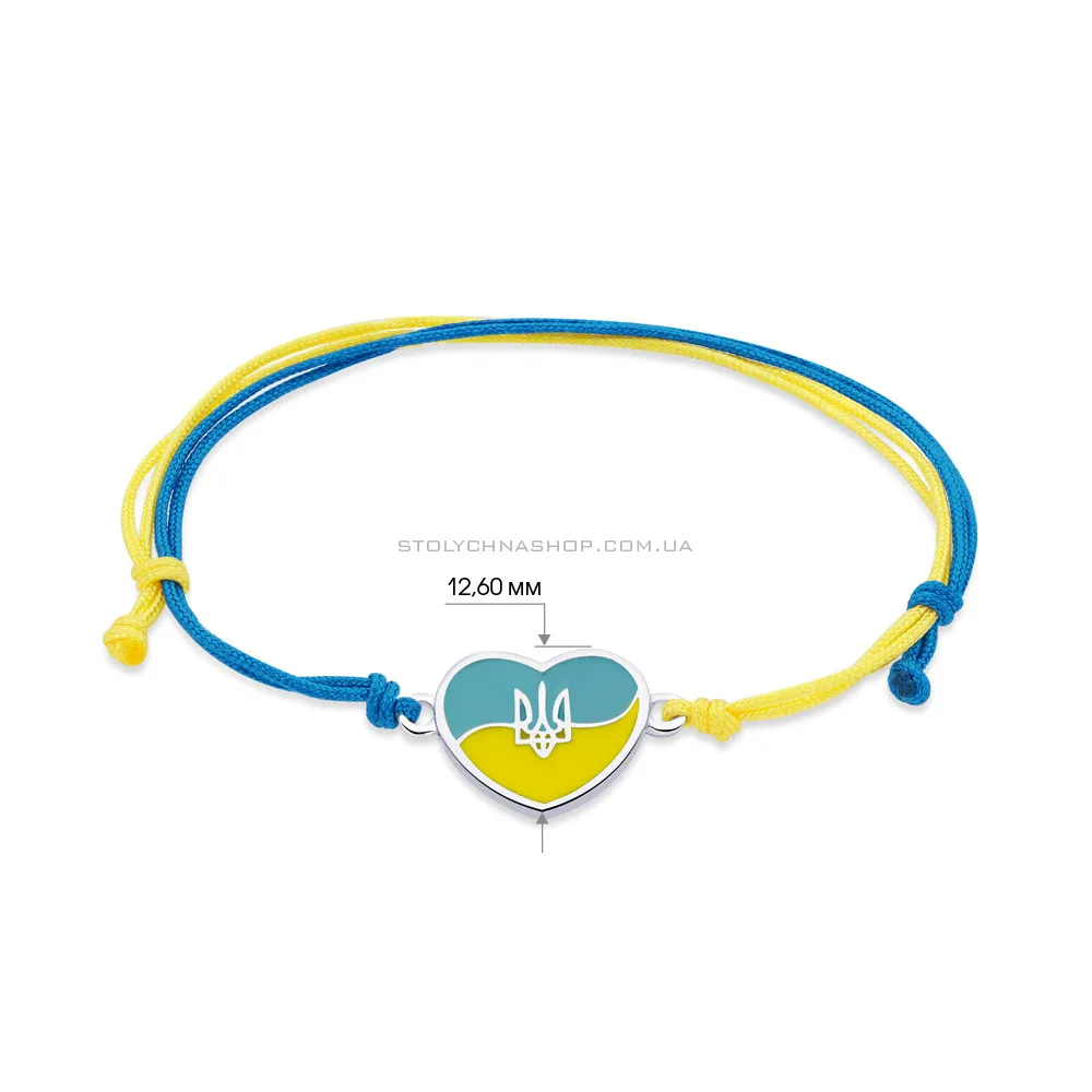 Браслет на голубой и желтой шелковой нити с серебряной вставкой  (арт. 7309/441брпегж) - 2 - цена