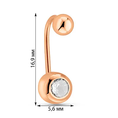 Золота сережка-пірсинг для пупка з фіанітом (арт. 130315)