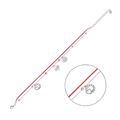 Браслет зі срібла з фіанітами і шовкової нитки (арт. 7309/2227)