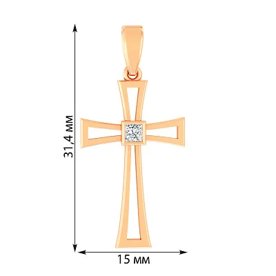 Хрестик з червоного золота з фіанітом  (арт. 440757)