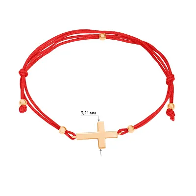 Браслет «Крестик» с красной нитью с золотыми вставками (арт. 324329)