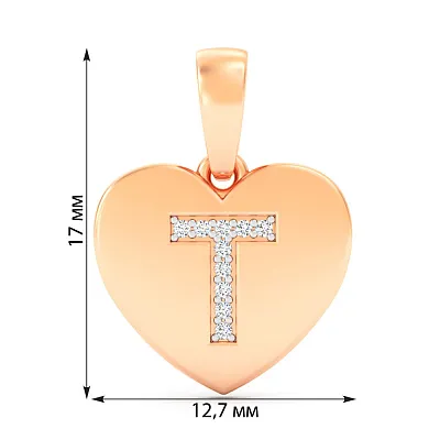 Кулон Літера Т з червоного золота з фіанітами (арт. 440980)