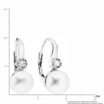 Срібні сережки з перлами і фіанітами (арт. 7502/3411жб)