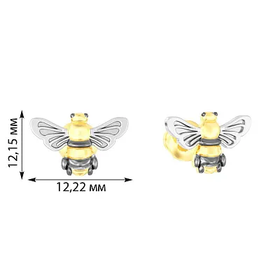 Золотые серьги пусеты &quot;Пчелки&quot; (арт. 110385жбч)