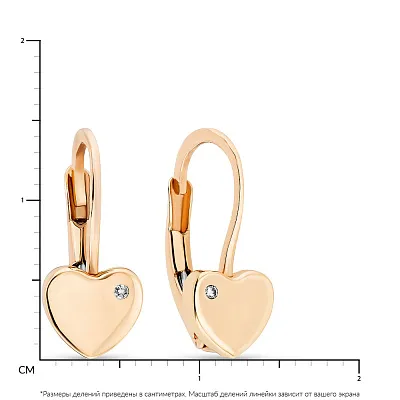 Сережки «Сердечки» из красного золота с фианитами  (арт. 107569)