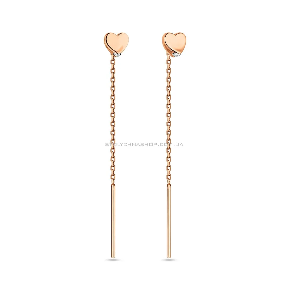 Золоті сережки-протяжки "Серце" з фіанітами (арт. 108421)
