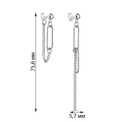 Асимметричные серьги-пусеты из серебра с цепочками Trendy Style (арт. 7518/6137)