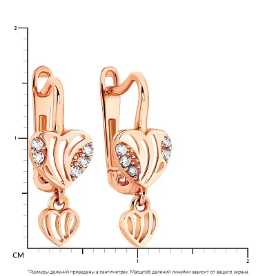 Детские сережки из красного золота «Сердечки» с фианитами (арт. 107535)