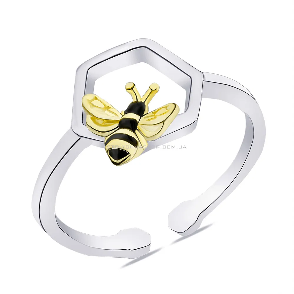 Серебряное кольцо "Пчела" с эмалью (арт. 7501/КК24Ч/1039-16,5)