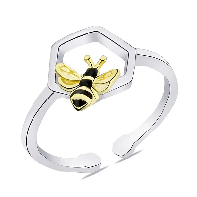 Серебряное кольцо &quot;Пчела&quot; с эмалью (арт. 7501/КК24Ч/1039-16,5)
