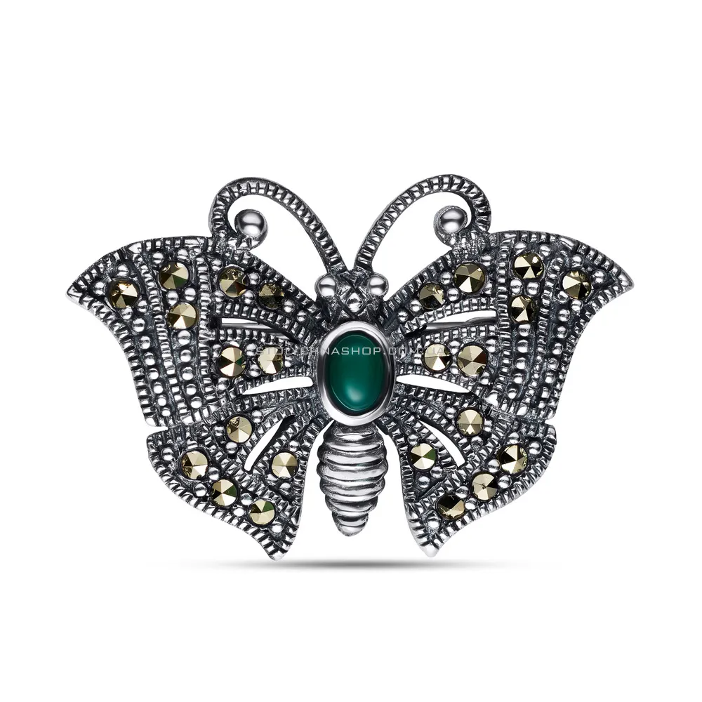 Срібна брошка «Метелик» з зеленим оніксом (арт. 7405/116мркоз)