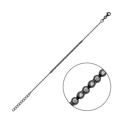 Срібний браслет з чорним родіюванням з фіанітами (арт. 7509/3924ч)