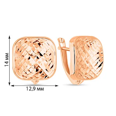 Золоті сережки квадратної форми з алмазною гранню  (арт. 109123)