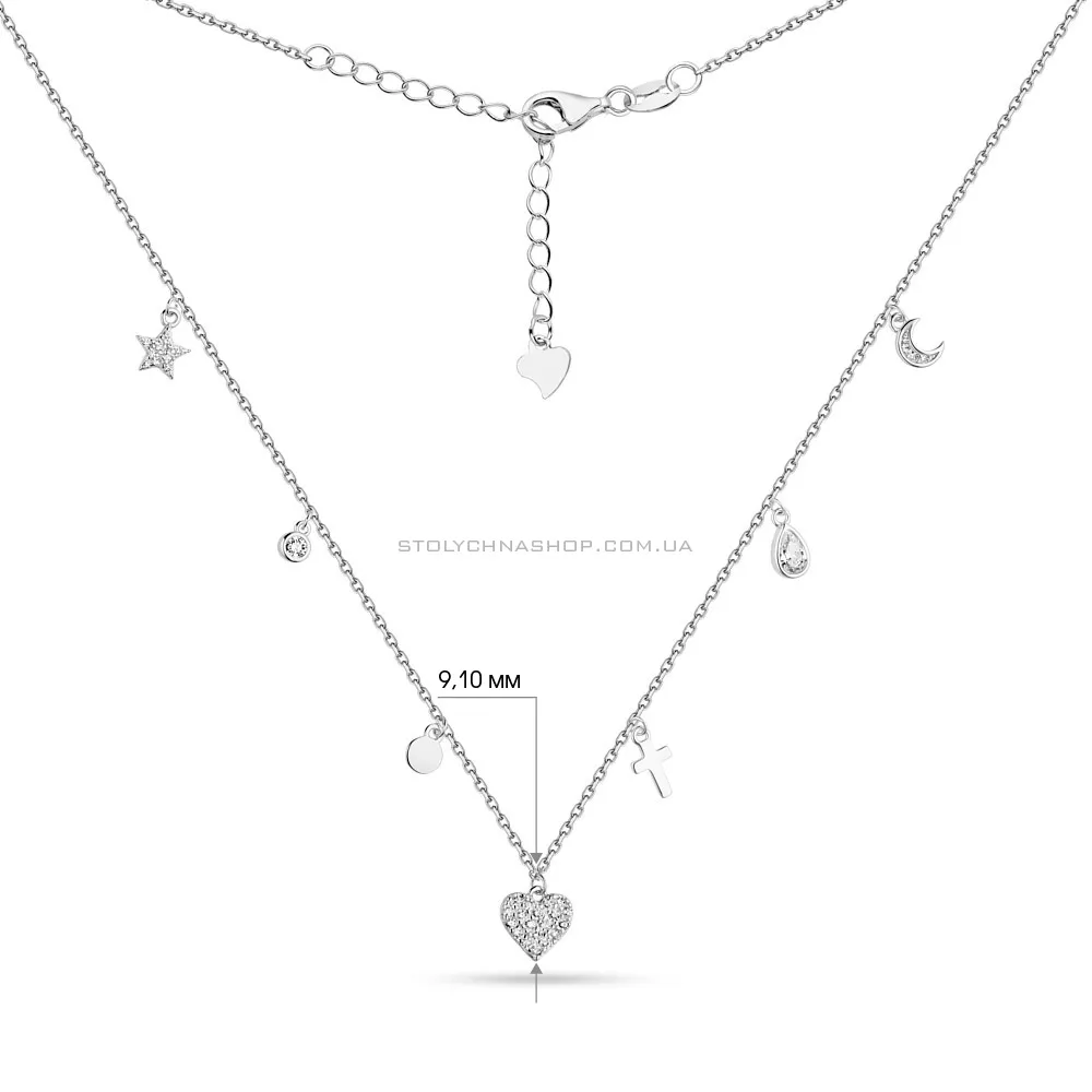 Срібне кольє з підвісками і фіанітами  (арт. 7507/1433) - 3 - цена