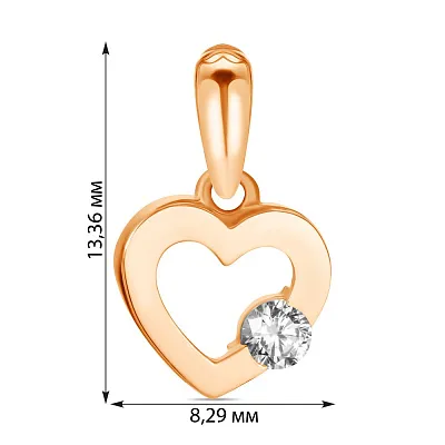 Підвіска «Сердечко» з червоного золота з фіанітом (арт. 424060)