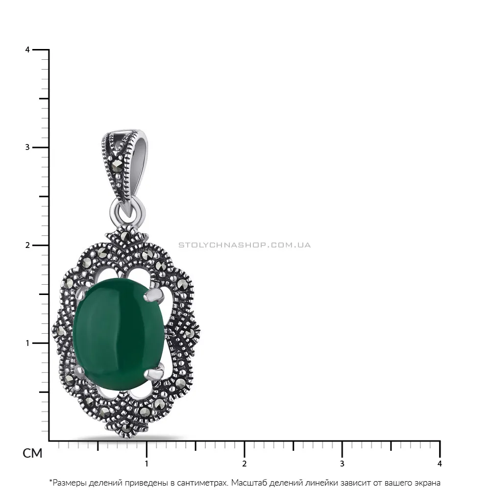 Серебряный кулон с зеленым ониксом (арт. 7403/3194мркоз) - 2 - цена