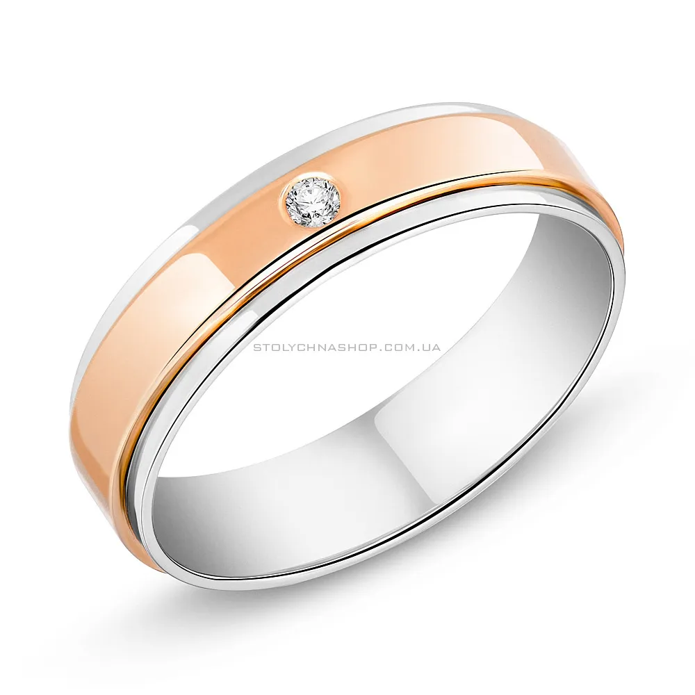 Обручальное кольцо «Американка» из золота с бриллиантом (арт. К239213бк) - цена