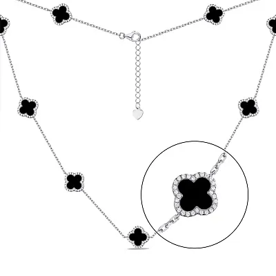 Кольє зі срібла з оніксом і фіанітами (арт. 7507/1832/10о)