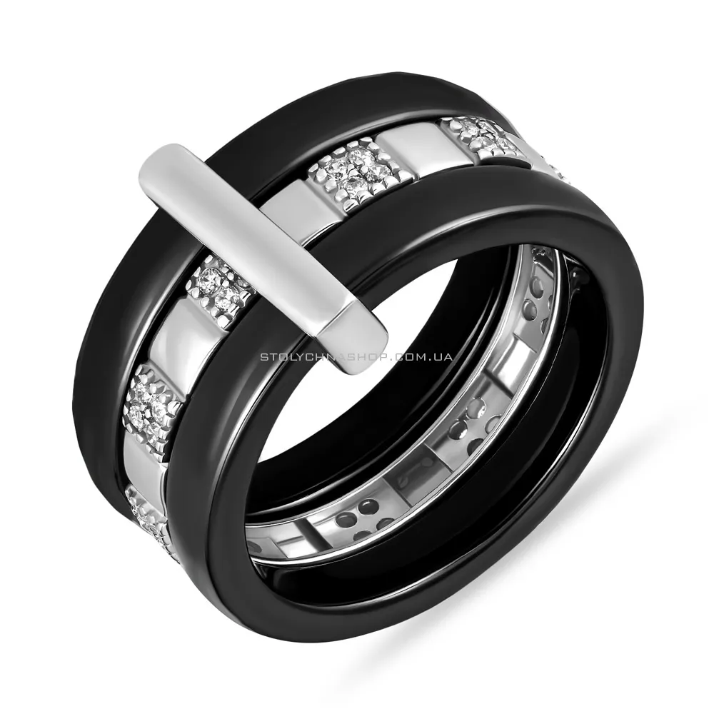 Серебряное кольцо с керамикой и фианитами  (арт. 7501/1629ч030)