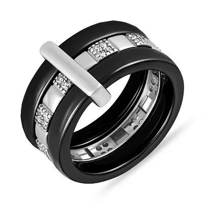 Серебряное кольцо с керамикой и фианитами  (арт. 7501/1629ч030)