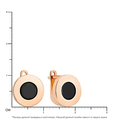 Сережки золоті в червоному кольорі металу з оніксом (арт. 104178о)