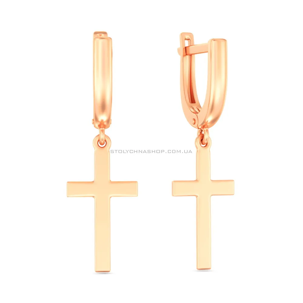 Золотые серьги-подвески с крестиками (арт. 110516) - цена